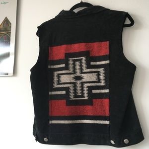 Vintage Pendleton Navajo Vest Black Suede/Wool